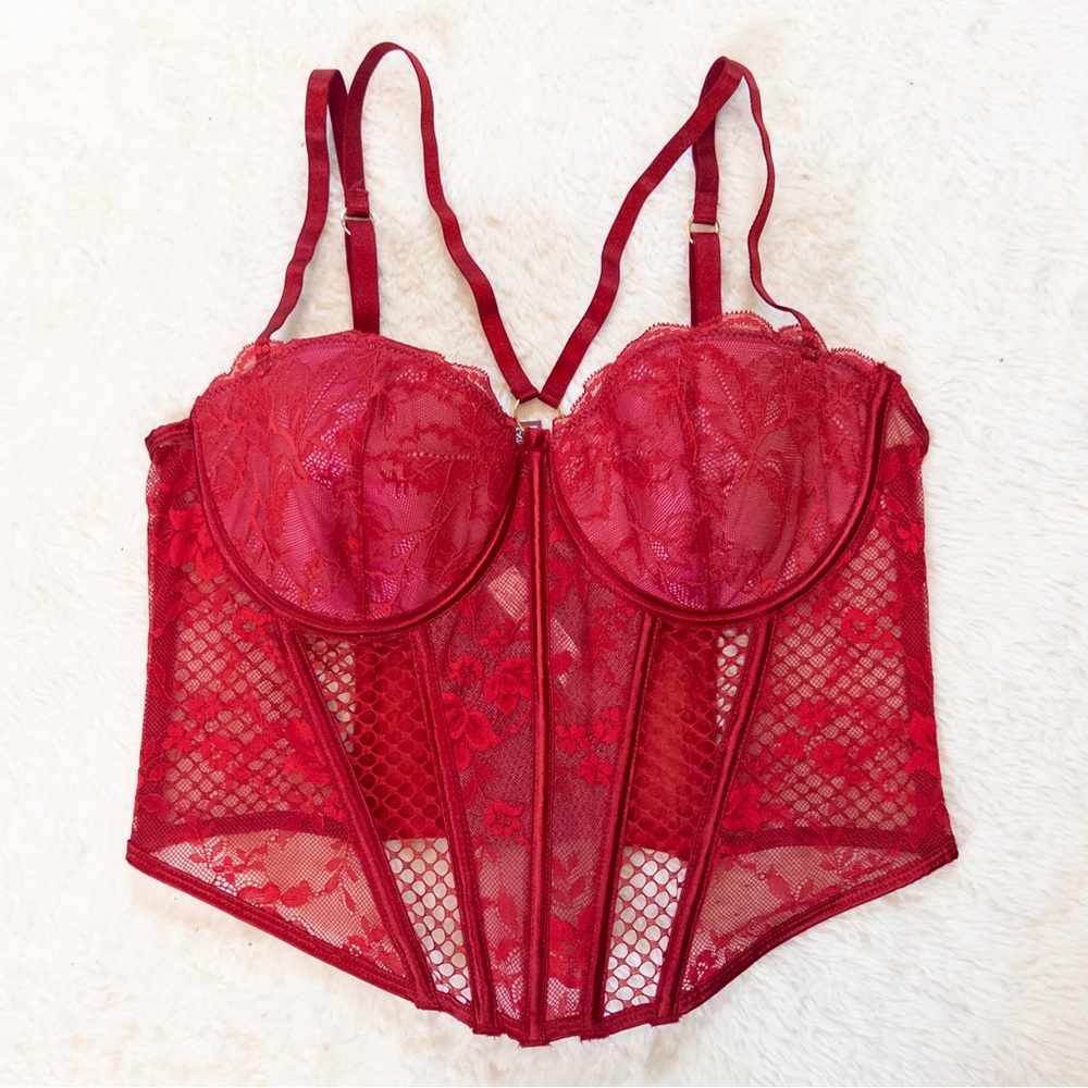 NWT Adore Me Red Lace Corset Top 36D Bustier Lingerie Bralette Y2K Valentine - Picture 8 of 9